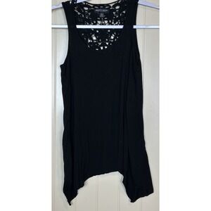 About A Girl black‎ knit sleeveless crochet asymmetrical top blouse sz XS